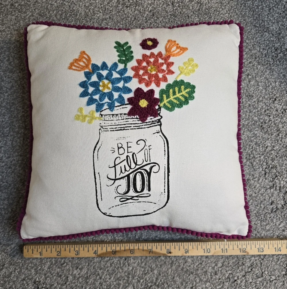 Be Full of Joy Floral Embroidered Throw Accent Pillow Spring